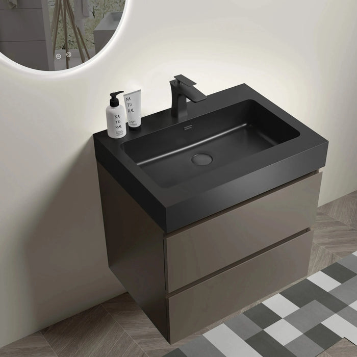 Alice Modern Bathroom Vanity with Large Storage, Wall Mounted, Black Sink Basin, Gray Finish, 24-inch Default -DTYStore