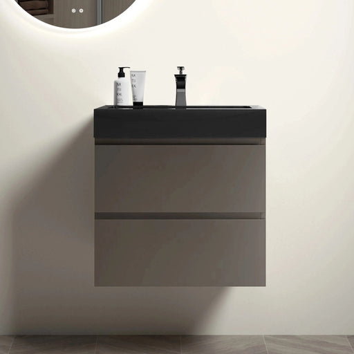 Alice Modern Bathroom Vanity with Large Storage, Wall Mounted, Black Sink Basin, Gray Finish, 24-inch Default -DTYStore