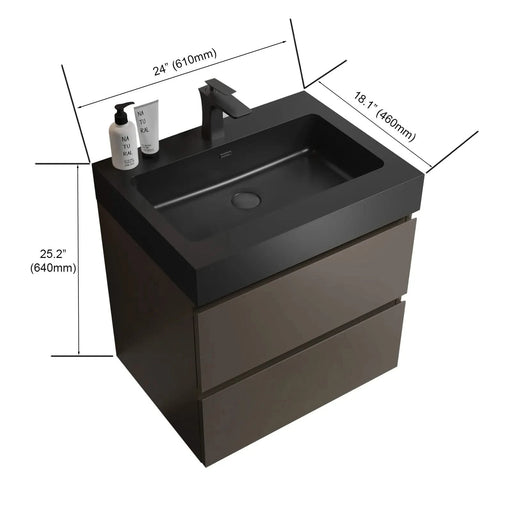 Alice Modern Bathroom Vanity with Large Storage, Wall Mounted, Black Sink Basin, Gray Finish, 24-inch Default -DTYStore