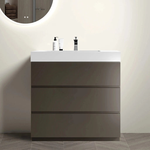 Alice Modern Bathroom Vanity with Sink, Large Storage, Sleek Gray Finish, Melamine Material, 36 Inch Default -DTYStore