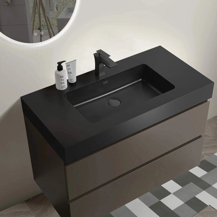 Alice Modern Bathroom Vanity with Sink and Large Storage, Gray Finish, Engineered Stone Basin, 36-Inch Wall Mounted Default -DTYStore