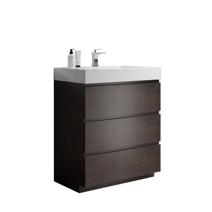 Alice Walnut Bathroom Vanity with Large Storage, White Sink Basin, Freestanding, Pre-assembled Default -DTYStore