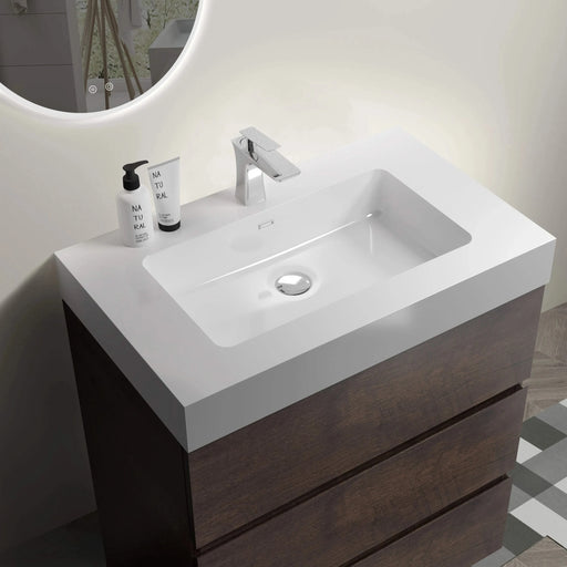 Alice Walnut Bathroom Vanity with Large Storage, White Sink Basin, Freestanding, Pre-assembled Default -DTYStore