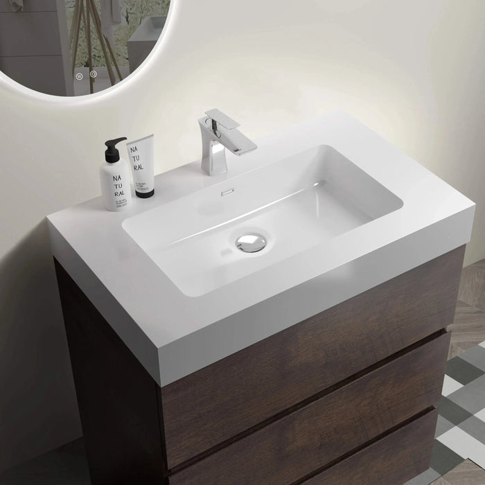 Alice Walnut Bathroom Vanity with Large Storage, White Sink Basin, Freestanding, Pre-assembled Default -DTYStore