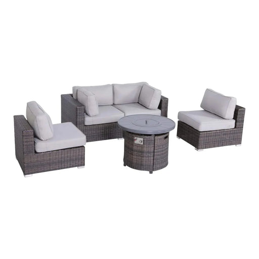 All-Weather Rattan Sectional Lounge Set with Plush Cushions and Fire Pit - Brown Mix Wicker Default -DTYStore
