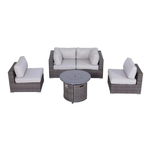 All-Weather Rattan Sectional Lounge Set with Plush Cushions and Fire Pit - Brown Mix Wicker Default -DTYStore
