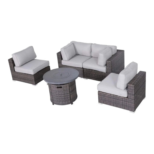 All-Weather Rattan Sectional Lounge Set with Plush Cushions and Fire Pit - Brown Mix Wicker Default -DTYStore