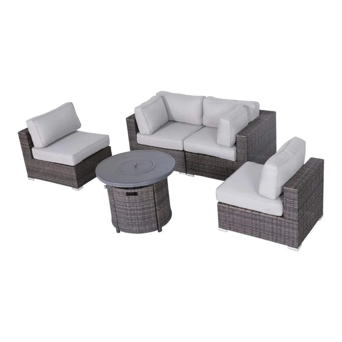 All-Weather Rattan Sectional Lounge Set with Plush Cushions and Fire Pit - Brown Mix Wicker Default -DTYStore