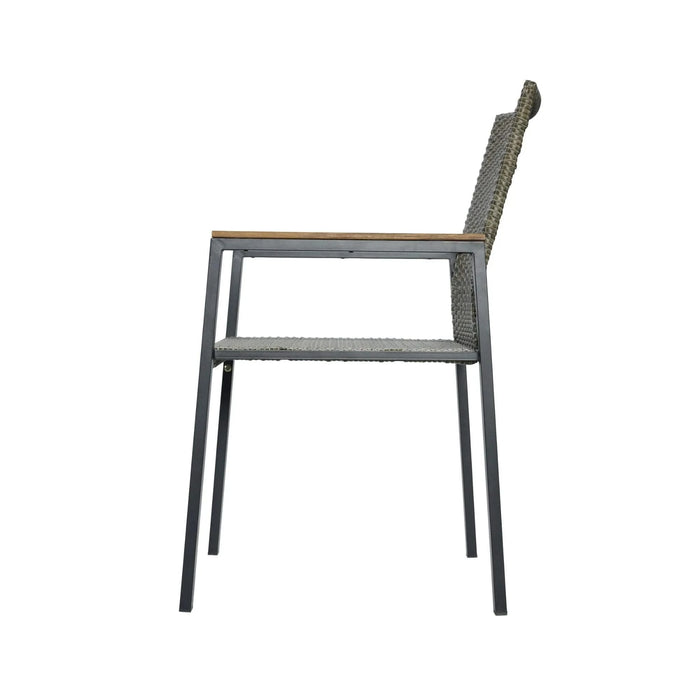 All Weather 7-Piece Patio Dining Table Set with Umbrella Hole, Brown Gray Rattan and Acacia Wood Default -DTYStore