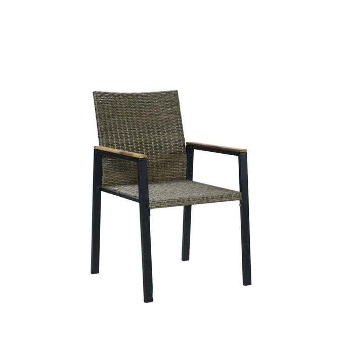 All Weather 7-Piece Patio Dining Table Set with Umbrella Hole, Brown Gray Rattan and Acacia Wood Default -DTYStore