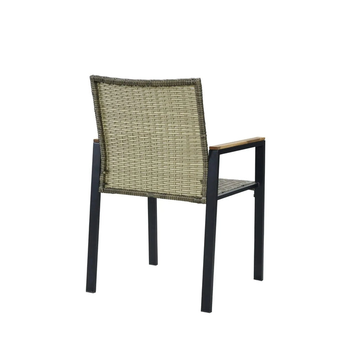 All Weather 7-Piece Patio Dining Table Set with Umbrella Hole, Brown Gray Rattan and Acacia Wood Default -DTYStore