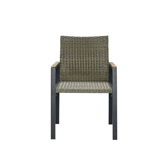 All Weather 7-Piece Patio Dining Table Set with Umbrella Hole, Brown Gray Rattan and Acacia Wood Default -DTYStore