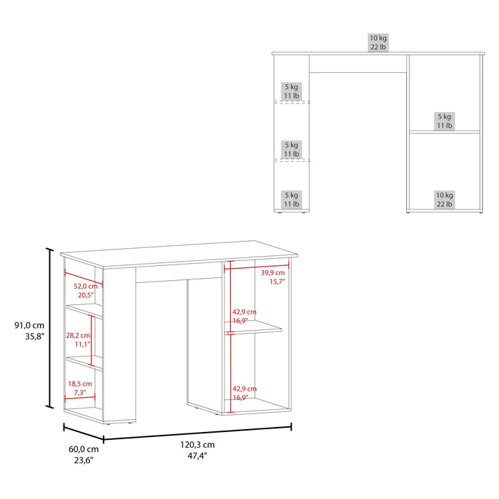 Allen 47' Wide Kitchen Island One Cabinet and Five Shelves, Bar Table, Dinning Table. Pub Table White- Natural Oak Default -DTYStore