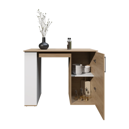 Allen 47' Wide Kitchen Island One Cabinet and Five Shelves, Bar Table, Dinning Table. Pub Table White- Natural Oak Default -DTYStore