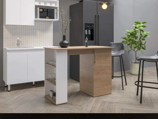 Allen 47' Wide Kitchen Island One Cabinet and Five Shelves, Bar Table, Dinning Table. Pub Table White- Natural Oak Default -DTYStore