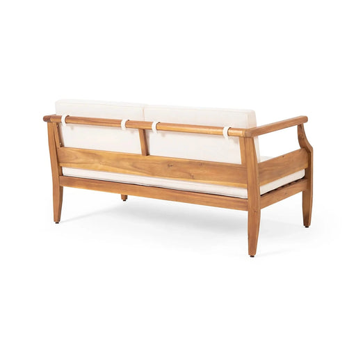 Alluvion Teak 4-Piece Wood Outdoor Patio Conversation Set with Cream Cushions Default -DTYStore