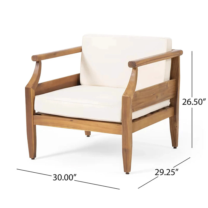 Alluvion Teak 4-Piece Wood Outdoor Patio Conversation Set with Cream Cushions Default -DTYStore