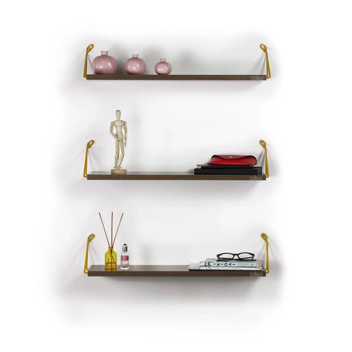 Altai Floating Wall Decor Wall Mounted Rustic Decorative Hanging Metal Bracket Triple Shelfs for Books, Walnut/Yellow Default -DTYStore