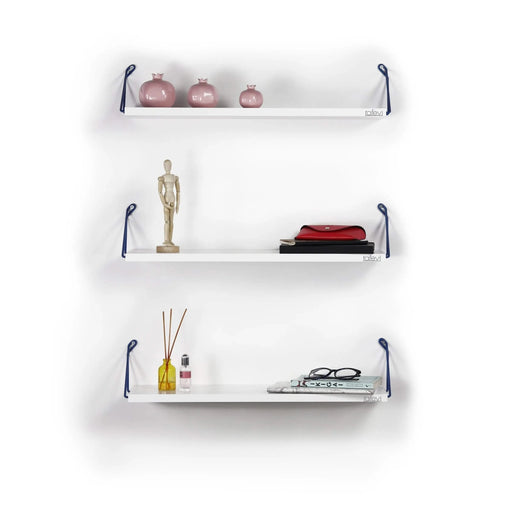 Altai Floating Wall Decor Wall Mounted Rustic Decorative Hanging Metal Bracket Triple Shelfs for Books, White Blue Default -DTYStore