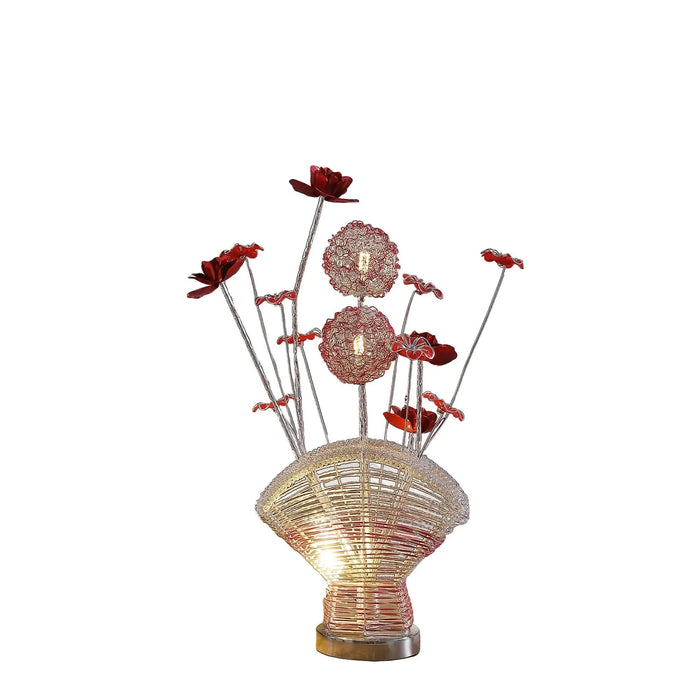 Aluminum 4 Red Roses 6 Petal Floral 2 Red/Silver Flower Bud on A Fan Aluminum Vase Table Lamp for Living Room, Nightstand Bedside Table Lamp for Bedroom, LED Lamp Default -DTYStore
