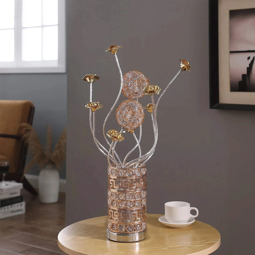 Aluminum Golden Rose Copper/Silver Wire Bud Flower Bud Table Lamp for Living Room, Nightstand Bedside Table Lamp for Bedroom, LED Lamp Default -DTYStore