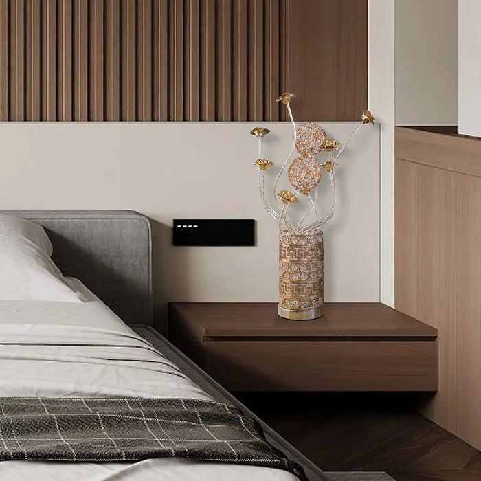 Aluminum Golden Rose Copper/Silver Wire Bud Flower Bud Table Lamp for Living Room, Nightstand Bedside Table Lamp for Bedroom, LED Lamp Default -DTYStore