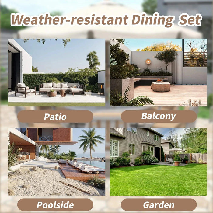 Antique Gray 6-Person Outdoor Wooden Dining Set with Umbrella Hole and Removable Cushions for Patio Default -DTYStore