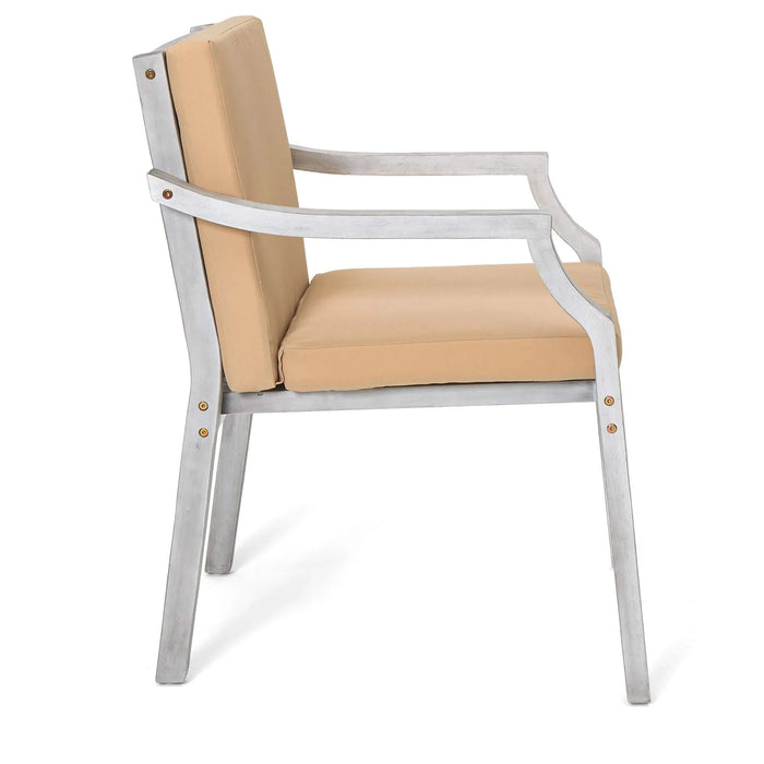 Antique Gray 6-Person Outdoor Wooden Dining Set with Umbrella Hole and Removable Cushions for Patio Default -DTYStore