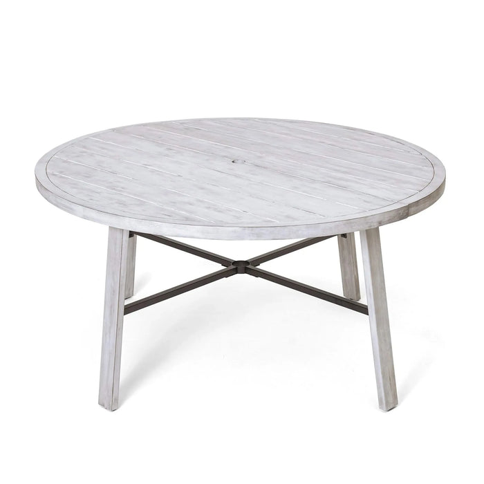 Antique Gray 6-Person Outdoor Wooden Dining Set with Umbrella Hole and Removable Cushions for Patio Default -DTYStore