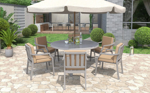Antique Gray 6-Person Outdoor Wooden Dining Set with Umbrella Hole and Removable Cushions for Patio Default -DTYStore