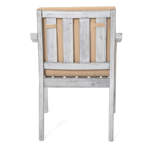 Antique Gray 6-Person Outdoor Wooden Dining Set with Umbrella Hole and Removable Cushions for Patio Default -DTYStore