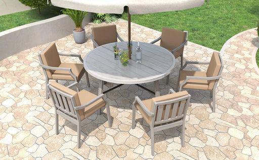 Antique Gray 6-Person Outdoor Wooden Dining Set with Umbrella Hole and Removable Cushions for Patio Default -DTYStore