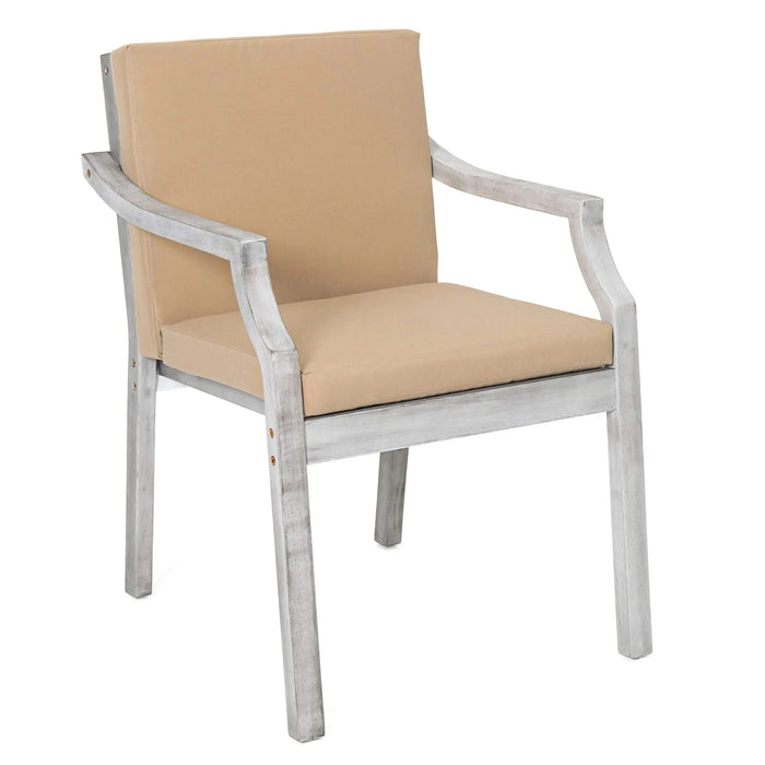 Antique Gray 6-Person Outdoor Wooden Dining Set with Umbrella Hole and Removable Cushions for Patio Default -DTYStore