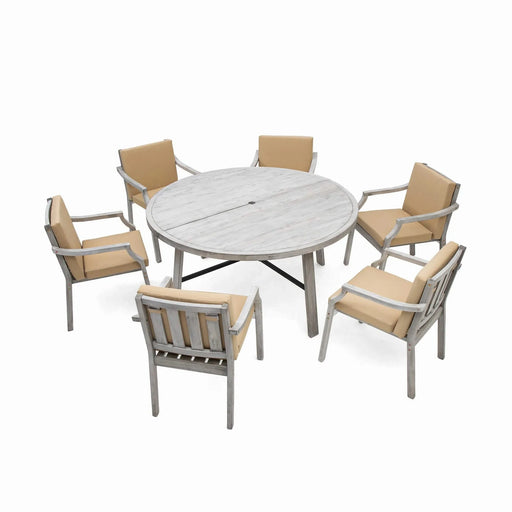Antique Gray 6-Person Outdoor Wooden Dining Set with Umbrella Hole and Removable Cushions for Patio Default -DTYStore