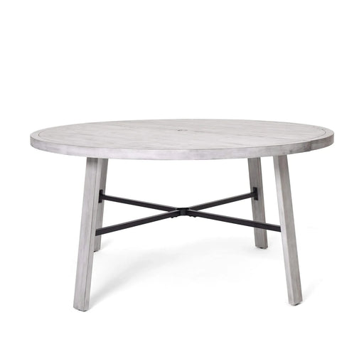 Antique Gray 6-Person Outdoor Wooden Dining Set with Umbrella Hole and Removable Cushions for Patio Default -DTYStore