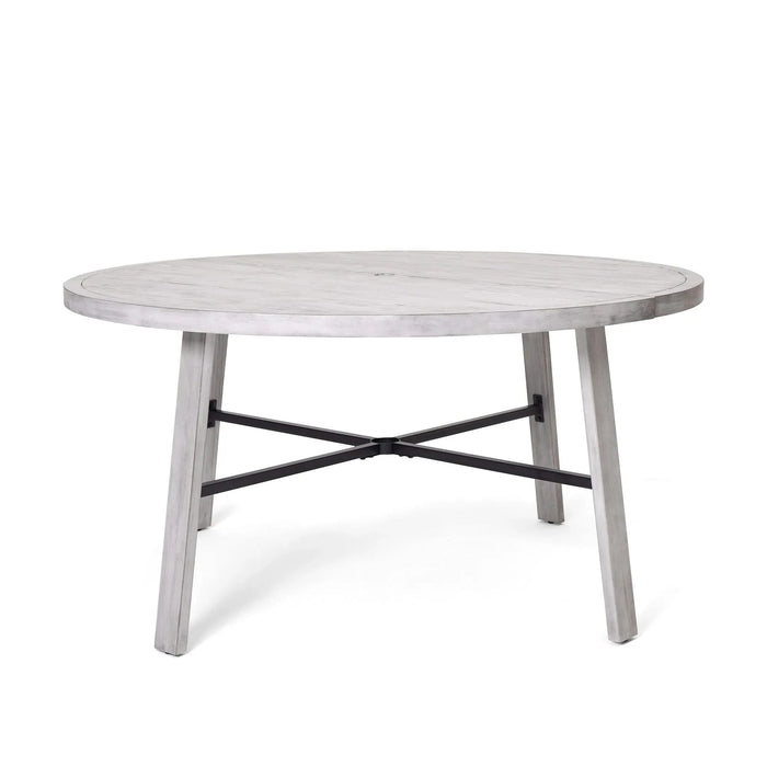 Antique Gray 6-Person Outdoor Wooden Dining Set with Umbrella Hole and Removable Cushions for Patio Default -DTYStore