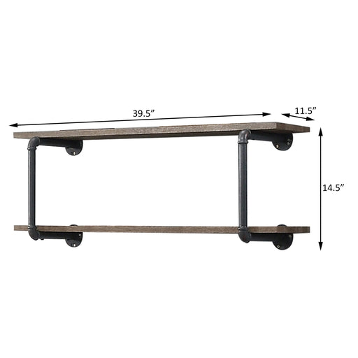 Antique Oak and Sandy Grey 2-Tier Wall Shelf Default -DTYStore