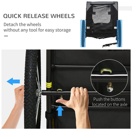 Aosom Dog Bike Trailer, Pet Bike Wagon with Steel Frame, Hitch Coupler, Quick Release Wheels, Reflectors, Flag, Pet Travel Carrier for Medium Dogs, Black Default -DTYStore