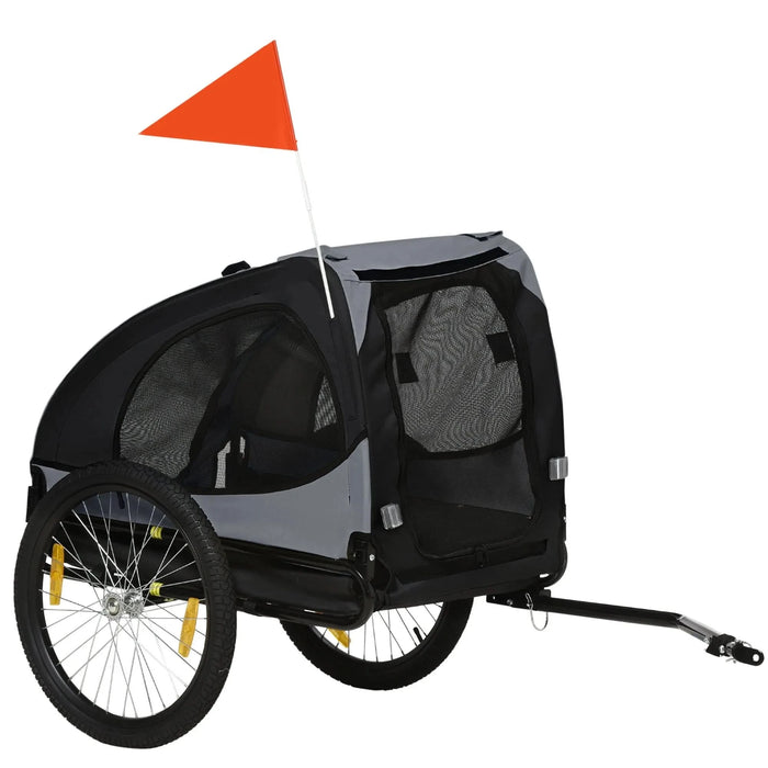 Aosom Dog Bike Trailer, Pet Bike Wagon with Steel Frame, Hitch Coupler, Quick Release Wheels, Reflectors, Flag, Pet Travel Carrier for Medium Dogs, Black - DTY Store