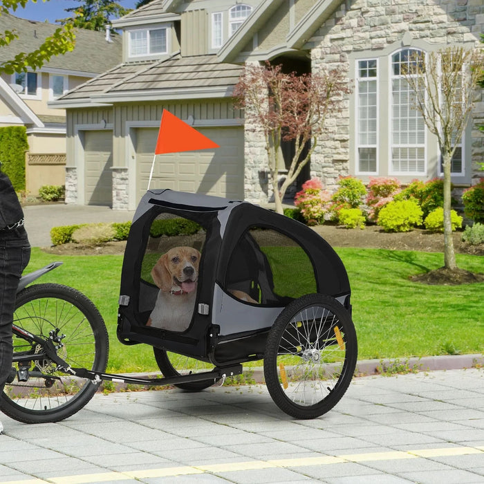 Aosom Dog Bike Trailer, Pet Bike Wagon with Steel Frame, Hitch Coupler, Quick Release Wheels, Reflectors, Flag, Pet Travel Carrier for Medium Dogs, Black - DTY Store