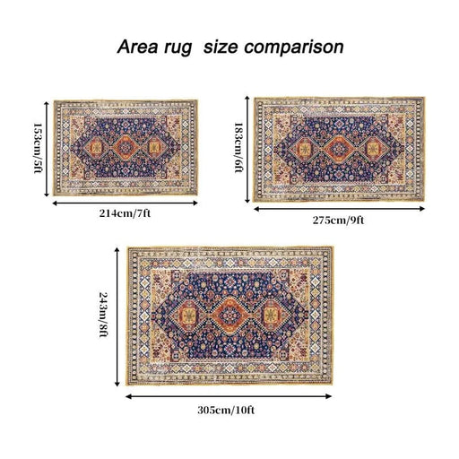 Area Rug 5x7 Vintage Bohemia Large Persian Non-slip Washable Rug For Living Room Kitchen Bedroom Living Room Abstract Geometrical Blue/ Yellow Default -DTYStore