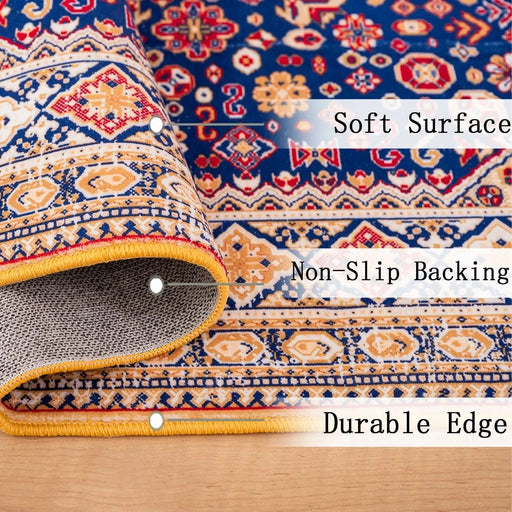 Area Rug 5x7 Vintage Bohemia Large Persian Non-slip Washable Rug For Living Room Kitchen Bedroom Living Room Abstract Geometrical Blue/ Yellow Default -DTYStore