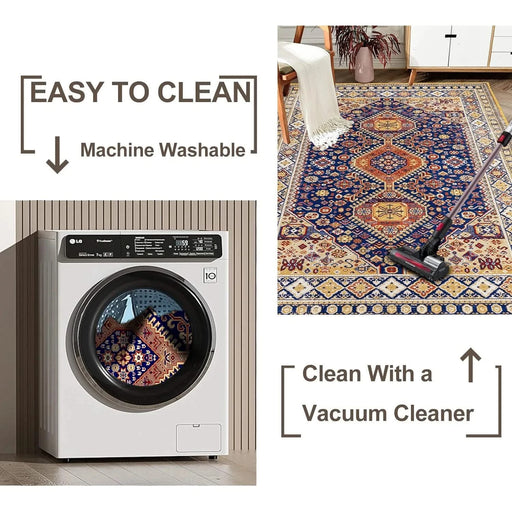 Area Rug 5x7 Vintage Bohemia Large Persian Non-slip Washable Rug For Living Room Kitchen Bedroom Living Room Abstract Geometrical Blue/ Yellow Default -DTYStore