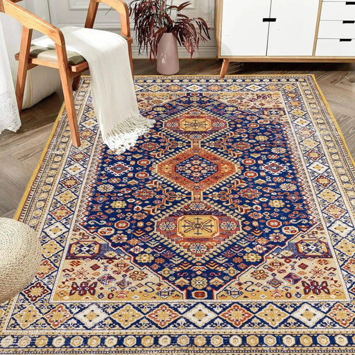 Area Rug 5x7 Vintage Bohemia Large Persian Non-slip Washable Rug For Living Room Kitchen Bedroom Living Room Abstract Geometrical Blue/ Yellow Default -DTYStore