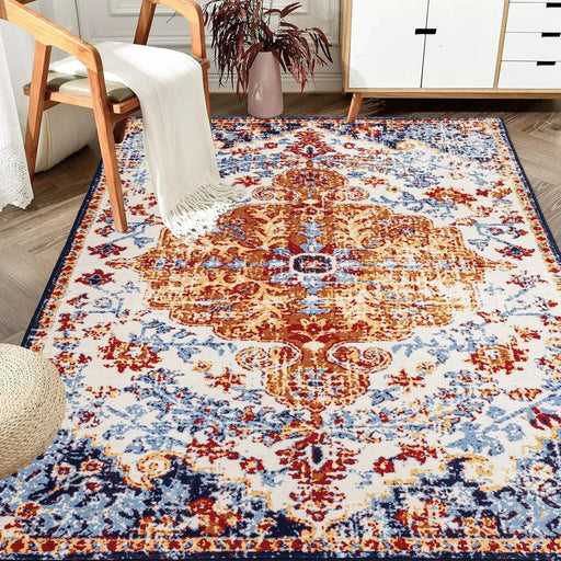 Area Rug 5x7 Vintage Bohemia Large Persian Non-slip Washable Rug For Living Room Kitchen Bedroom Living Room Flower Design Amber Default -DTYStore