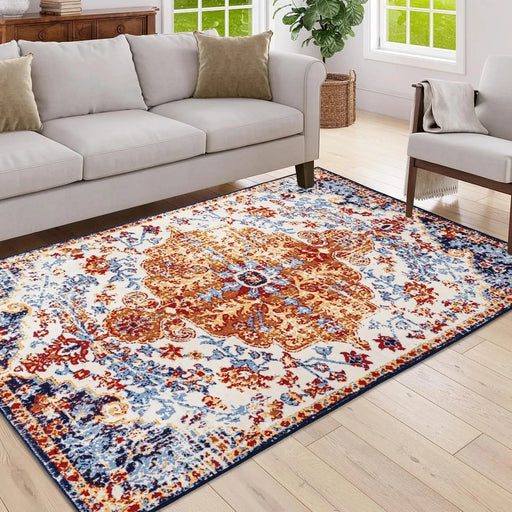 Area Rug 5x7 Vintage Bohemia Large Persian Non-slip Washable Rug For Living Room Kitchen Bedroom Living Room Flower Design Amber Default -DTYStore