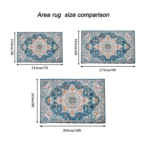 Area Rug 5x7 Vintage Bohemia Large Persian Non-slip Washable Rug For Living Room Kitchen Bedroom Living Room Flower Design Blue/Beige Default -DTYStore
