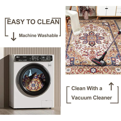 Area Rug 5x7 Vintage Bohemia Large Persian Non-slip Washable Rug For Living Room Kitchen Bedroom Living Room Flower Design Blue/Gold Default -DTYStore