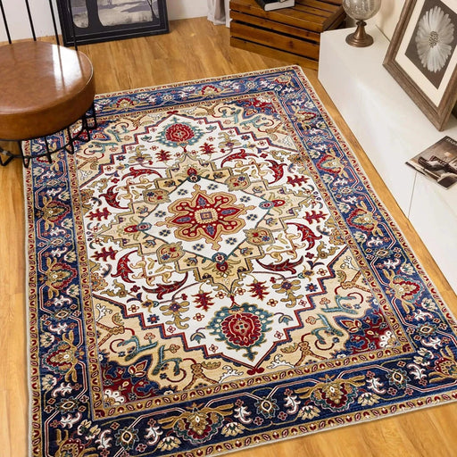 Area Rug 5x7 Vintage Bohemia Large Persian Non-slip Washable Rug For Living Room Kitchen Bedroom Living Room Flower Design Blue/Gold Default -DTYStore