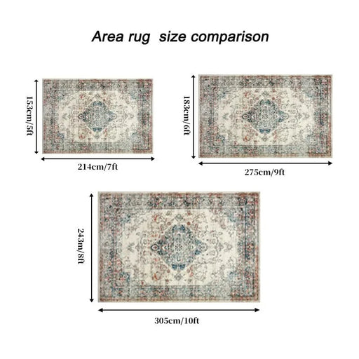 Area Rug 5x7 Vintage Bohemia Large Persian Non-slip Washable Rug For Living Room Kitchen Bedroom Living Room Flower Design Blue/Yellow Default -DTYStore